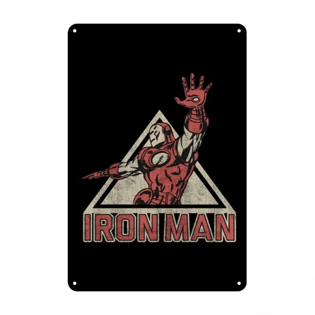 Iron Man Flying By Humans Black Metal Poster Wall Art Decor Sign