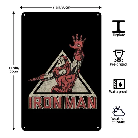 Iron Man Flying By Humans Black Metal Poster Wall Art Decor Sign
