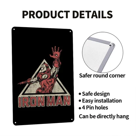 Iron Man Flying By Humans Black Metal Poster Wall Art Decor Sign