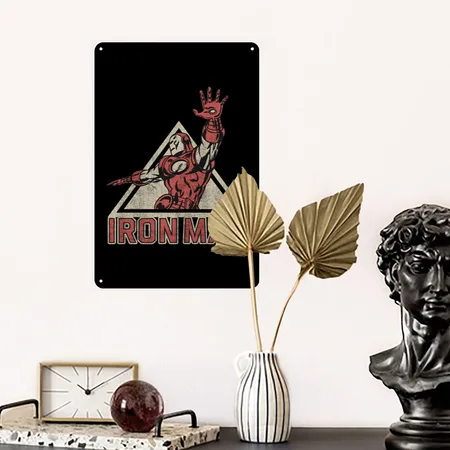 Iron Man Flying By Humans Black Metal Poster Wall Art Decor Sign