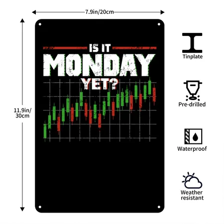 Is It Monday Yet Funny Stock Market Daytrader Black Metal Poster Wall Art Decor Sign