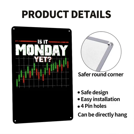 Is It Monday Yet Funny Stock Market Daytrader Black Metal Poster Wall Art Decor Sign