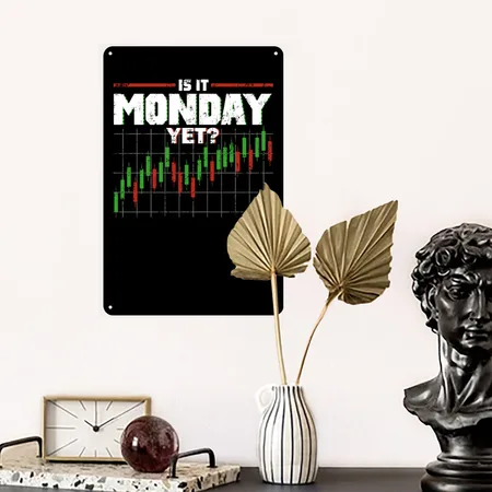Is It Monday Yet Funny Stock Market Daytrader Black Metal Poster Wall Art Decor Sign