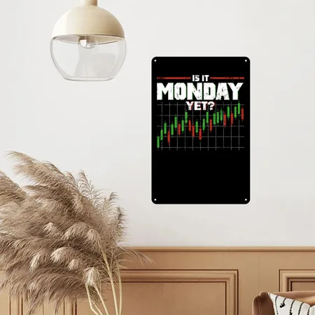 Is It Monday Yet Funny Stock Market Daytrader Black Metal Poster Wall Art Decor Sign