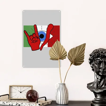 Italian Evil Eye Il Malocchio Maloik Malocchio Heather Gray Metal Poster Wall Art Decor Sign