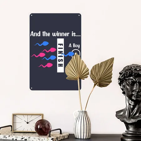 Its A Boy Funny Baby Shower Gender Reveal Gift Navy/heather Gray Metal Poster Wall Art Decor Sign