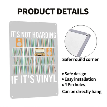 It's Not Hoarding If It's Vinyl Vintage Records Heather Gray Metal Poster Wall Art Decor Sign