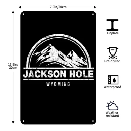 Jackson Hole Wyoming Black Metal Poster Wall Art Decor Sign