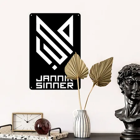 JANNIK SINNER Black Metal Poster Wall Art Decor Sign