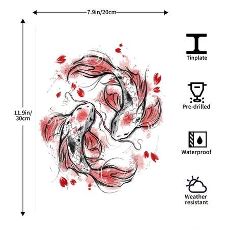 Japanese Koi Fish I Koi Carp Pond Japan Tattoo White/black Metal Poster Wall Art Decor Sign