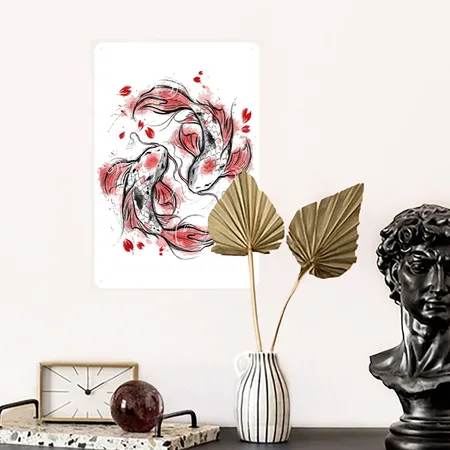 Japanese Koi Fish I Koi Carp Pond Japan Tattoo White/black Metal Poster Wall Art Decor Sign
