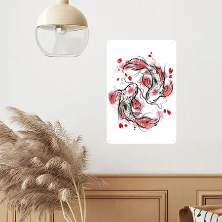 Japanese Koi Fish I Koi Carp Pond Japan Tattoo White/black Metal Poster Wall Art Decor Sign