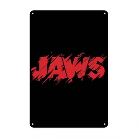 Jaws Distressed Red Logo Black Metal Poster Wall Art Decor Sign