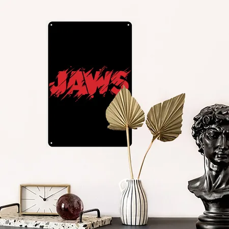 Jaws Distressed Red Logo Black Metal Poster Wall Art Decor Sign
