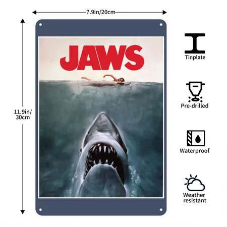 Jaws Movie Poster Logo Heather Navy Metal Poster Wall Art Decor Sign