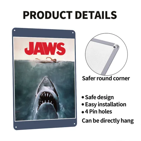 Jaws Movie Poster Logo Heather Navy Metal Poster Wall Art Decor Sign