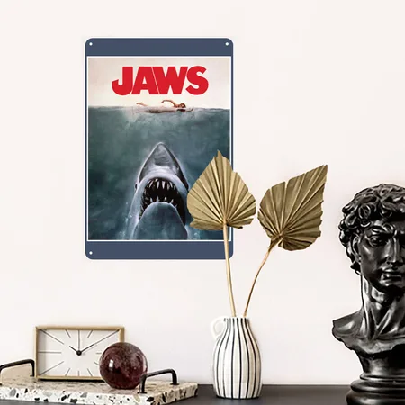 Jaws Movie Poster Logo Heather Navy Metal Poster Wall Art Decor Sign