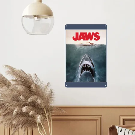 Jaws Movie Poster Logo Heather Navy Metal Poster Wall Art Decor Sign