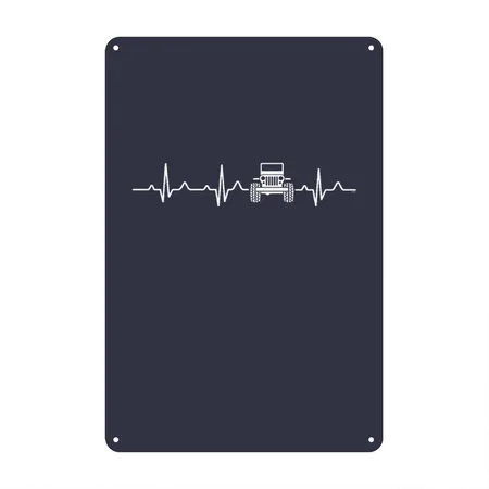 Jeep Heartbeat Navy/heather Gray Metal Poster Wall Art Decor Sign