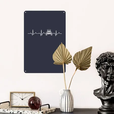 Jeep Heartbeat Navy/heather Gray Metal Poster Wall Art Decor Sign
