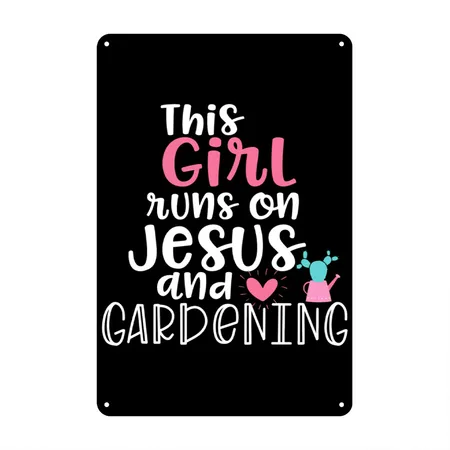 Jesus And Gardening Garden For Teen Girls Black Metal Poster Wall Art Decor Sign