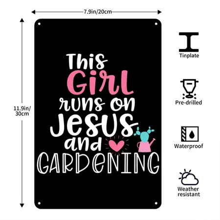 Jesus And Gardening Garden For Teen Girls Black Metal Poster Wall Art Decor Sign