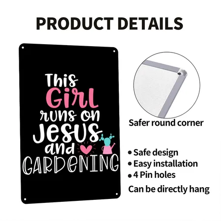 Jesus And Gardening Garden For Teen Girls Black Metal Poster Wall Art Decor Sign