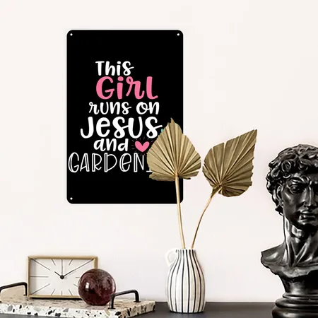 Jesus And Gardening Garden For Teen Girls Black Metal Poster Wall Art Decor Sign