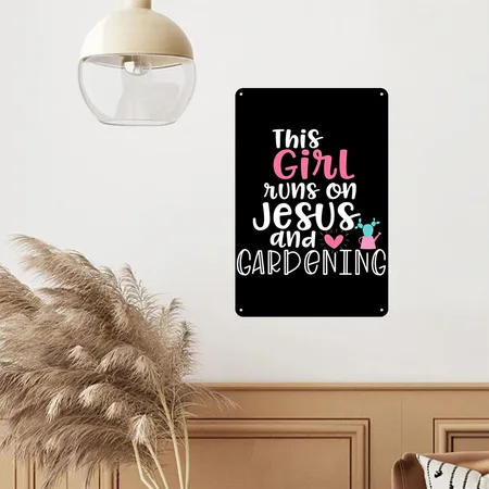 Jesus And Gardening Garden For Teen Girls Black Metal Poster Wall Art Decor Sign