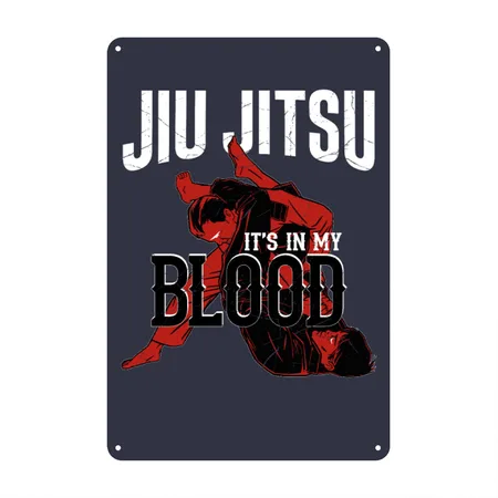 Jiu Jitsu Retro Vintage Jiu Jitsu Navy/heather Gray Metal Poster Wall Art Decor Sign