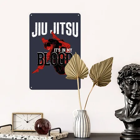 Jiu Jitsu Retro Vintage Jiu Jitsu Navy/heather Gray Metal Poster Wall Art Decor Sign