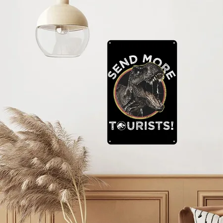 Jurassic Park T-rex Send More Tourists! Black Metal Poster Wall Art Decor Sign