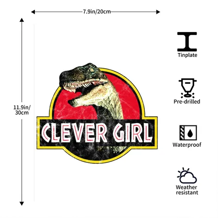 Jurassic World Raptor Clever Girl White/black Metal Poster Wall Art Decor Sign