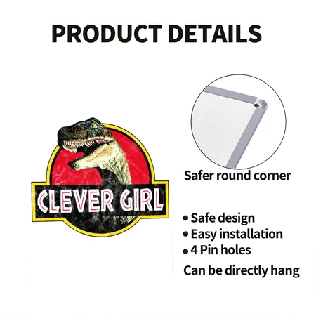 Jurassic World Raptor Clever Girl White/black Metal Poster Wall Art Decor Sign
