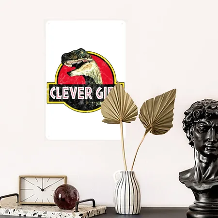 Jurassic World Raptor Clever Girl White/black Metal Poster Wall Art Decor Sign