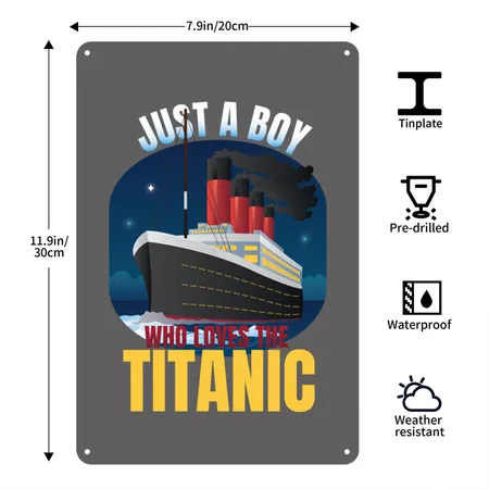 Just A Boy Who Loves Titanic Funny Boys Titanic Charcoal Grey Metal Poster Wall Art Decor Sign