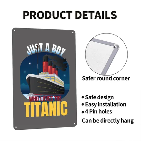 Just A Boy Who Loves Titanic Funny Boys Titanic Charcoal Grey Metal Poster Wall Art Decor Sign
