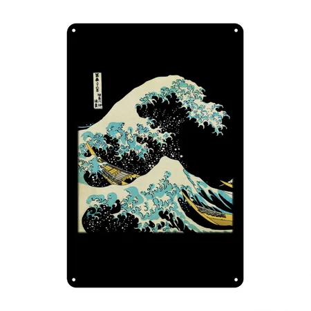 Kanagawa Japanese The Great Wave Black Metal Poster Wall Art Decor Sign