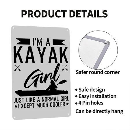Kayak Girl Funny Kayaking Quotes Heather Gray Metal Poster Wall Art Decor Sign