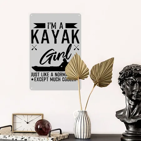 Kayak Girl Funny Kayaking Quotes Heather Gray Metal Poster Wall Art Decor Sign