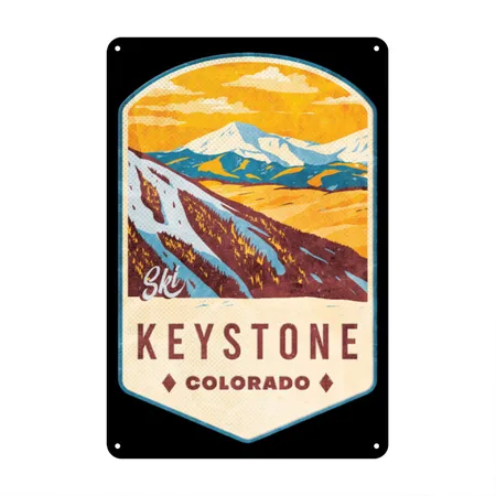 Keystone Colorado Ski Badge Black Metal Poster Wall Art Decor Sign
