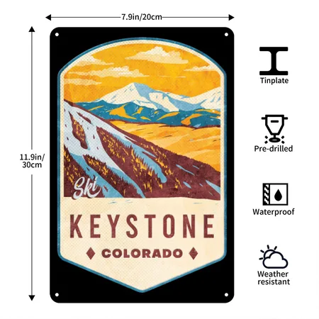 Keystone Colorado Ski Badge Black Metal Poster Wall Art Decor Sign