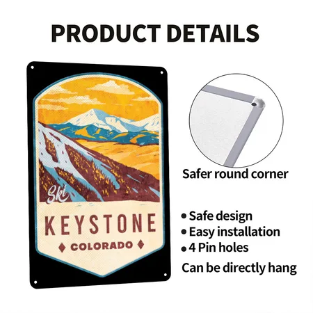 Keystone Colorado Ski Badge Black Metal Poster Wall Art Decor Sign