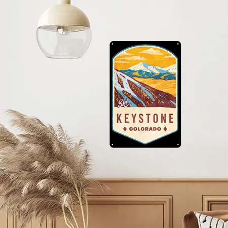 Keystone Colorado Ski Badge Black Metal Poster Wall Art Decor Sign