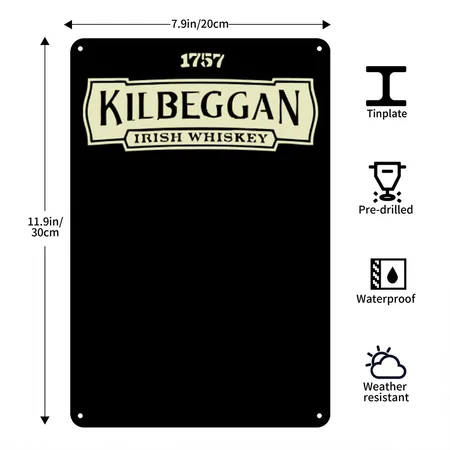 Kilbeggan Irish Whiskey Black Metal Poster Wall Art Decor Sign