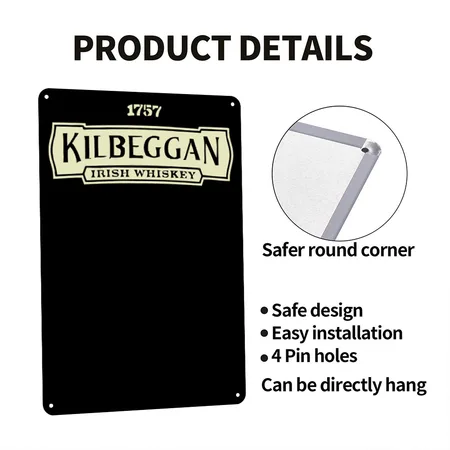 Kilbeggan Irish Whiskey Black Metal Poster Wall Art Decor Sign