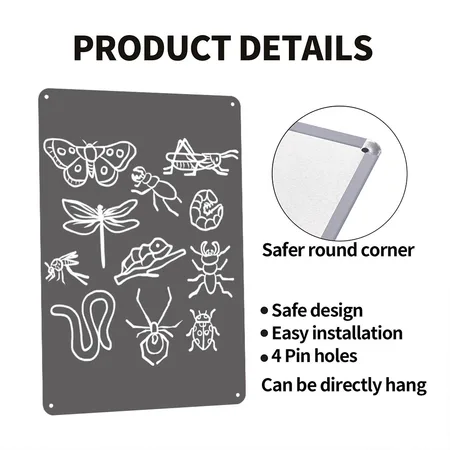 Kinds Of Insects Entomology Costumes Zoology Gifts Charcoal Grey Metal Poster Wall Art Decor Sign
