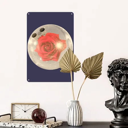 Kingpin Big Ern S Rose Bowling Ball Navy Metal Poster Wall Art Decor Sign