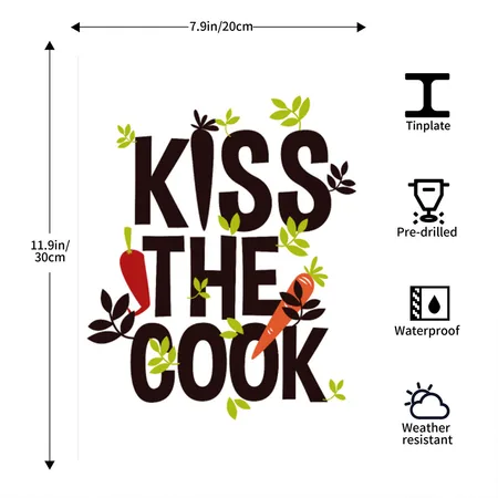 Kiss The Cook White/cobalt Blue Metal Poster Wall Art Decor Sign