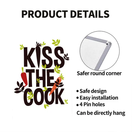 Kiss The Cook White/cobalt Blue Metal Poster Wall Art Decor Sign